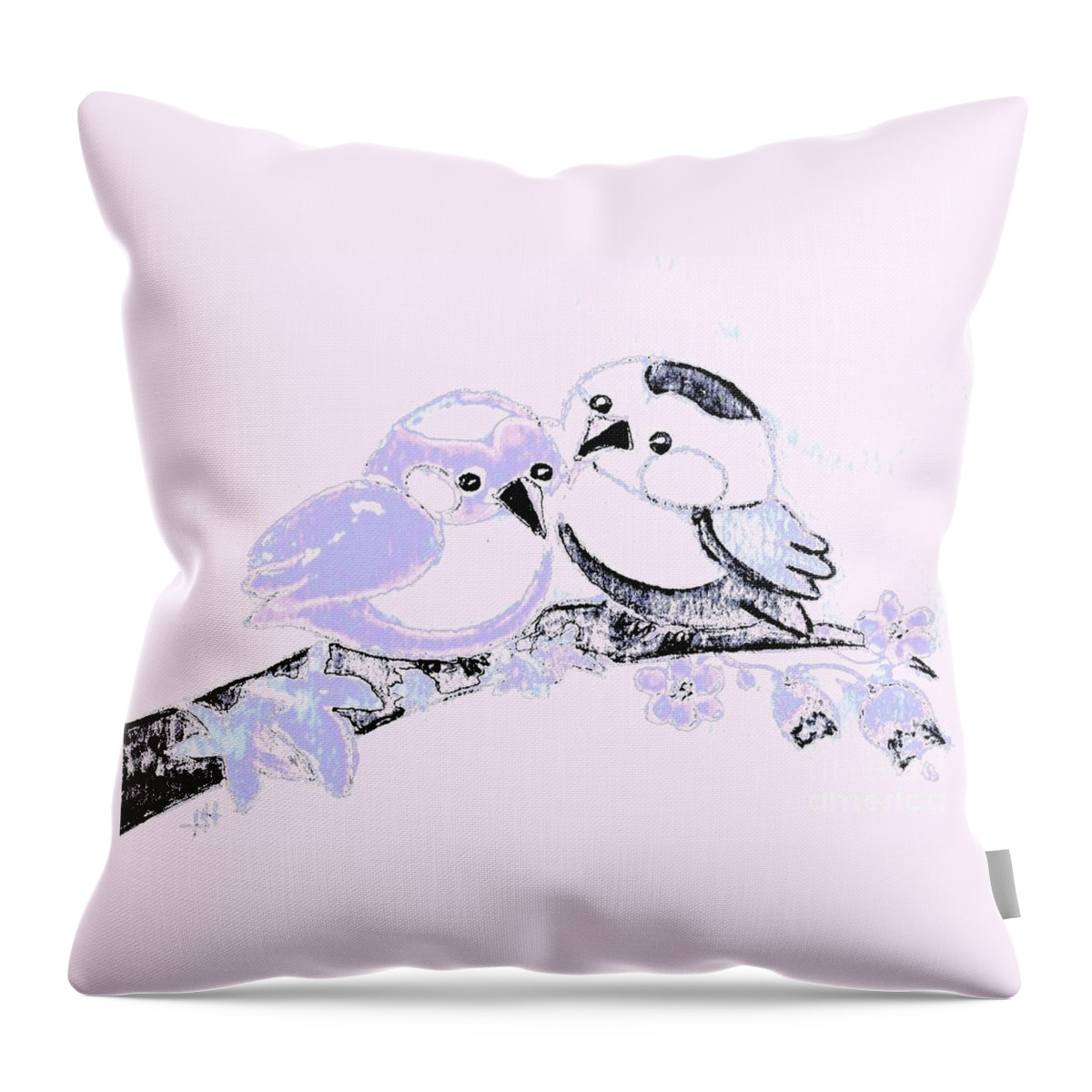 Birds Throw Pillow featuring the painting Tweet-hearts Forever by Hazel Holland