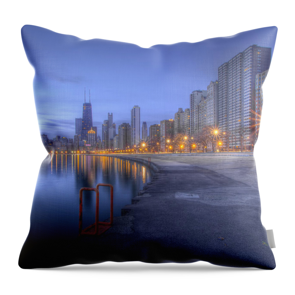 Twilight Chicago Throw Pillow featuring the photograph Twilight Chicago by Lindley Johnson