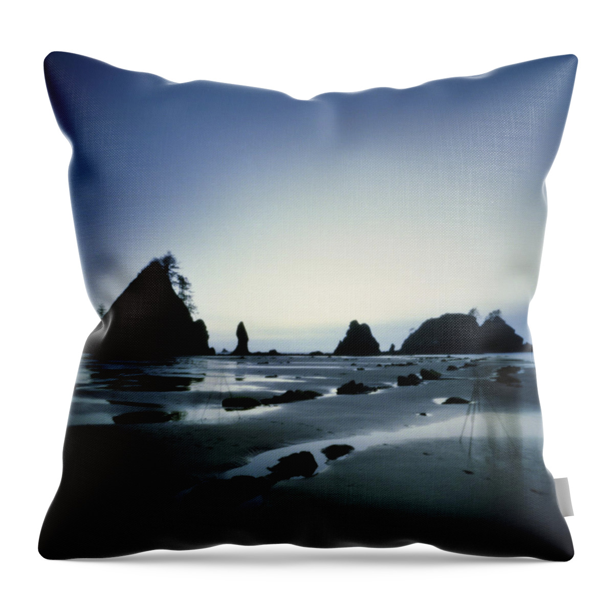 Tranquility Throw Pillow featuring the photograph Twilight Falls On Sea Stacks At Coast by Danielle D. Hughson