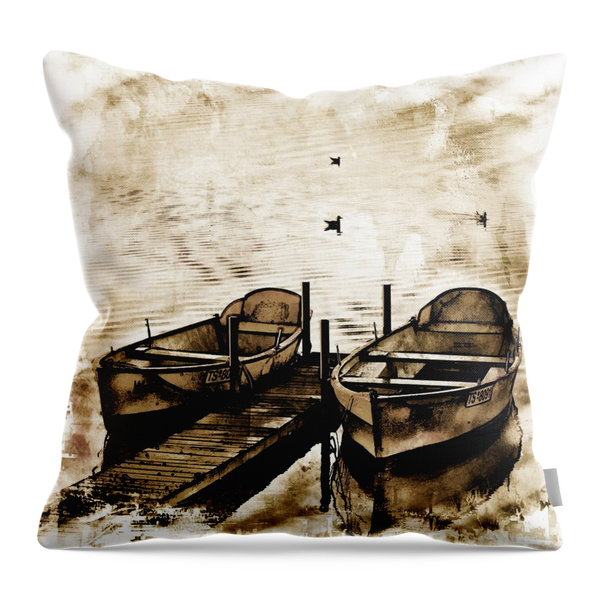 Boats Throw Pillow featuring the photograph Twin Boats by Angel Eowyn