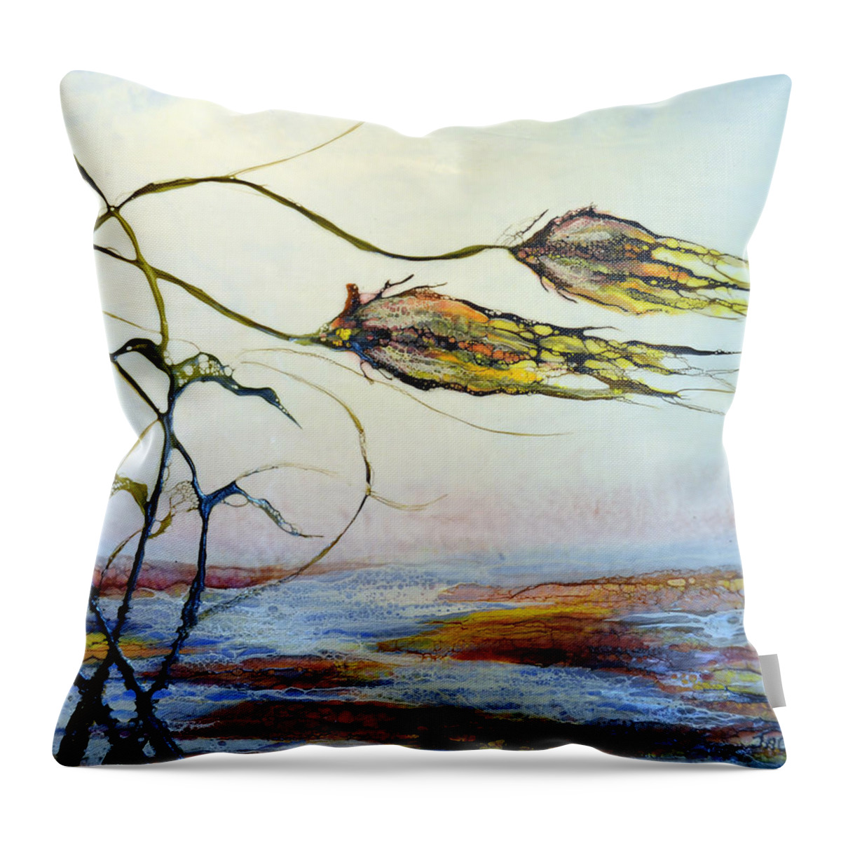 Encaustic Throw Pillow featuring the painting Twin Breezes by Jennifer Creech