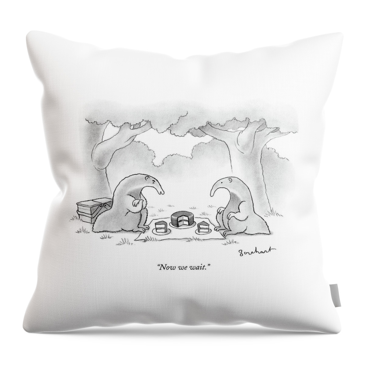 Two Anteaters On A Picnic Wait For Ants To Come Throw Pillow
