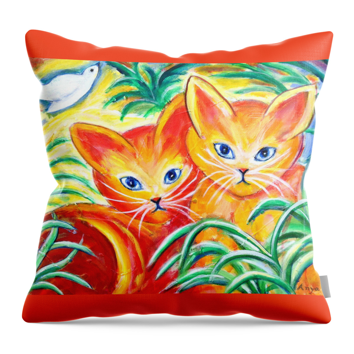 Cats Throw Pillow featuring the painting Two Cats by Anya Heller