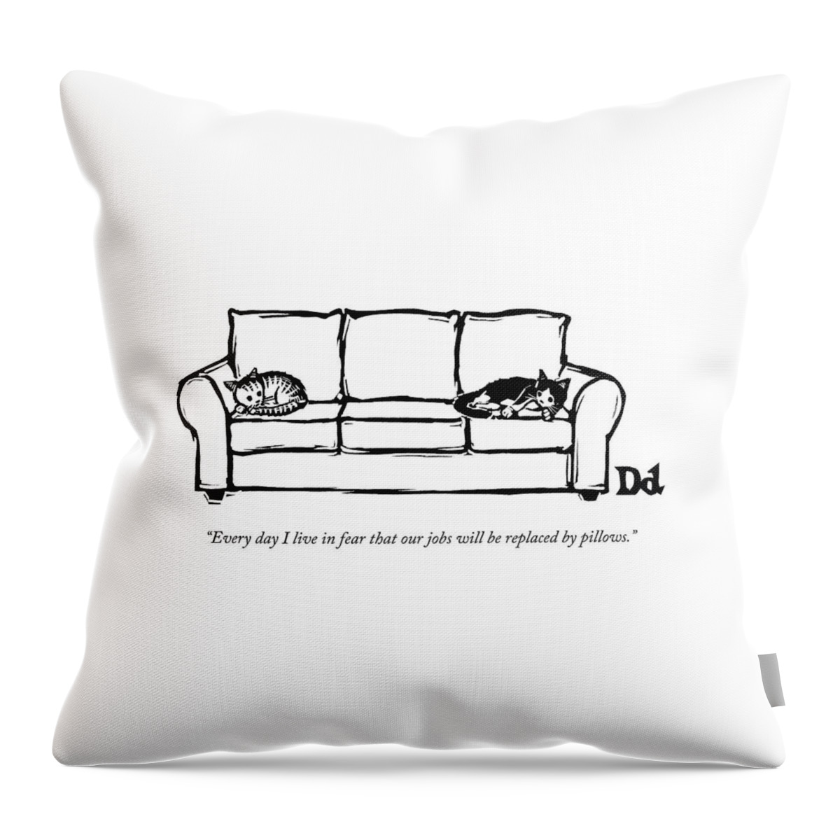 Two Cats Curl Up At Each End Of A Sofa Throw Pillow