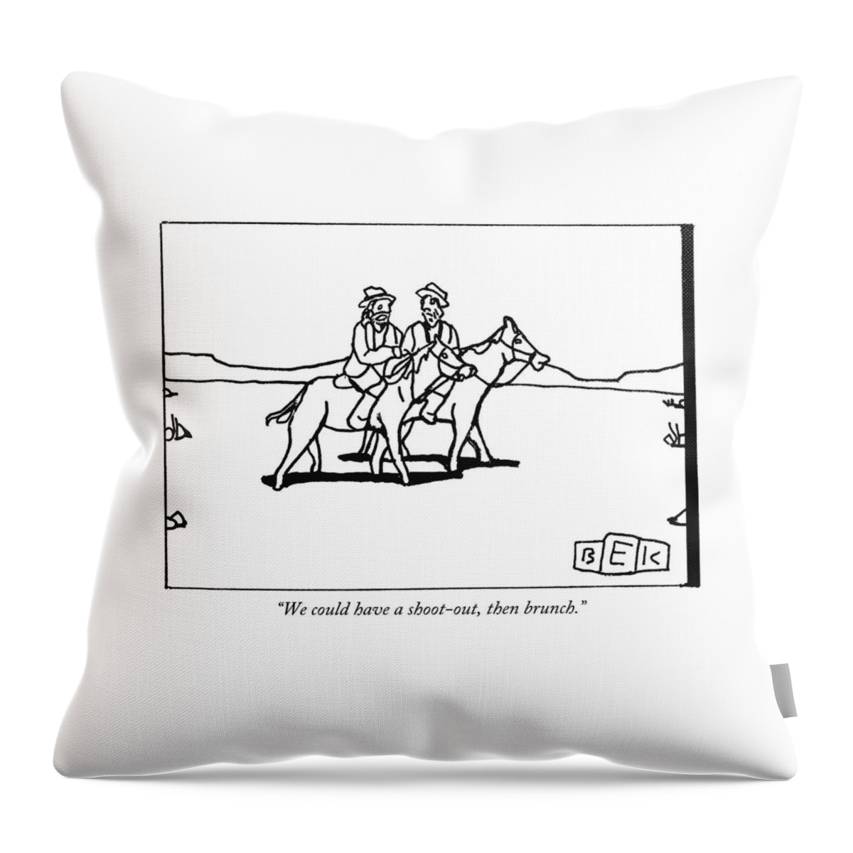 Two Cowboys On Horseback Talk To Each Other Throw Pillow