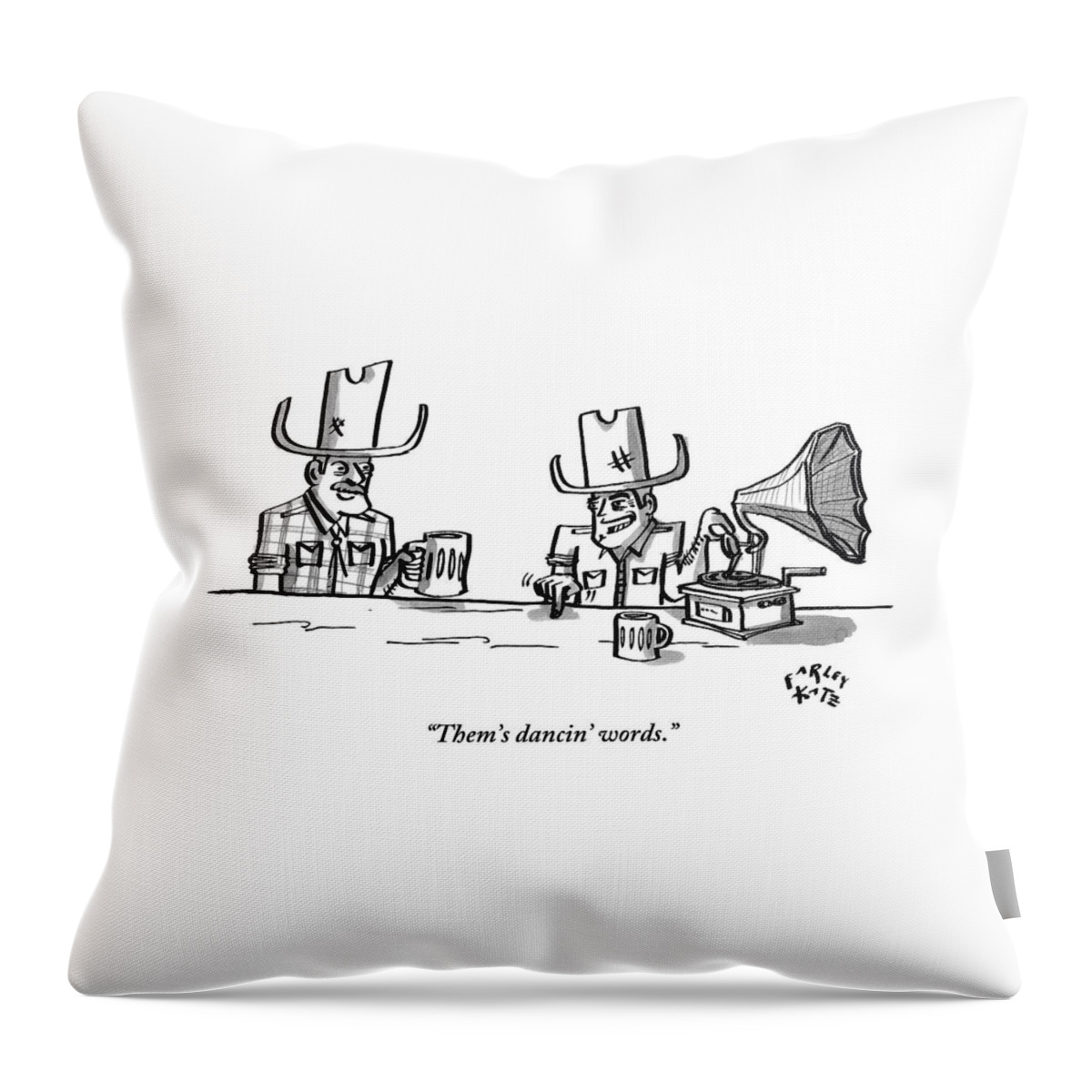 Two Cowboys Sit Drinking Beer. A Phonograph Rests Throw Pillow