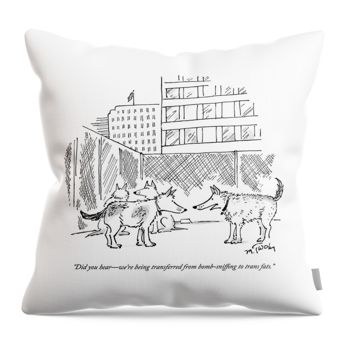 Two Dogs In A Kennel Speak To Each Other Throw Pillow