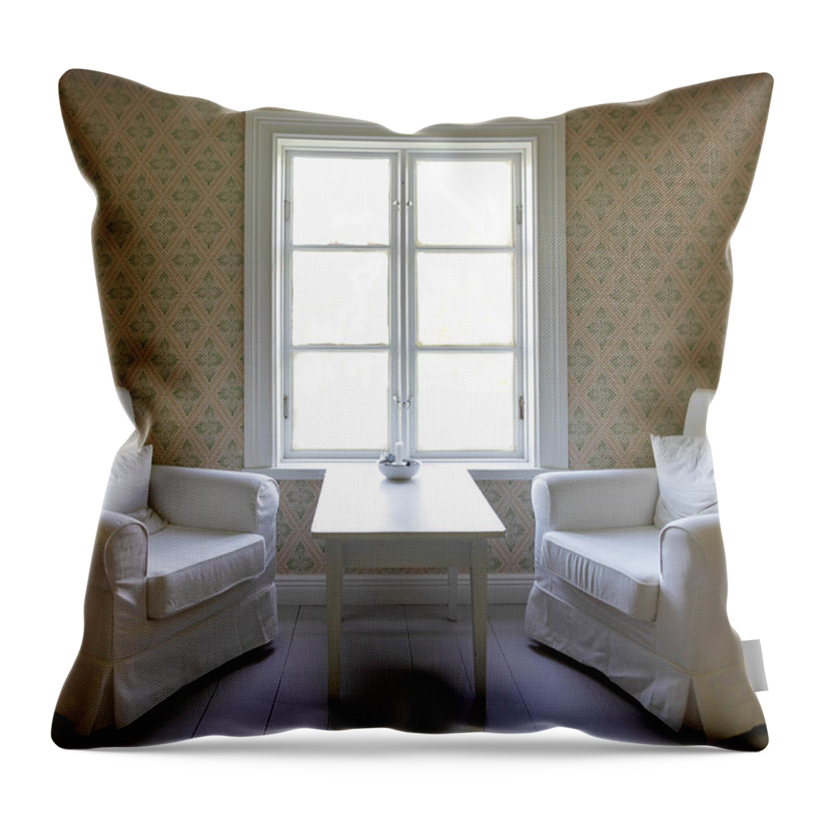 Architecture Throw Pillow featuring the photograph Two Interior Chairs A Table And A Window by Jo Ann Tomaselli