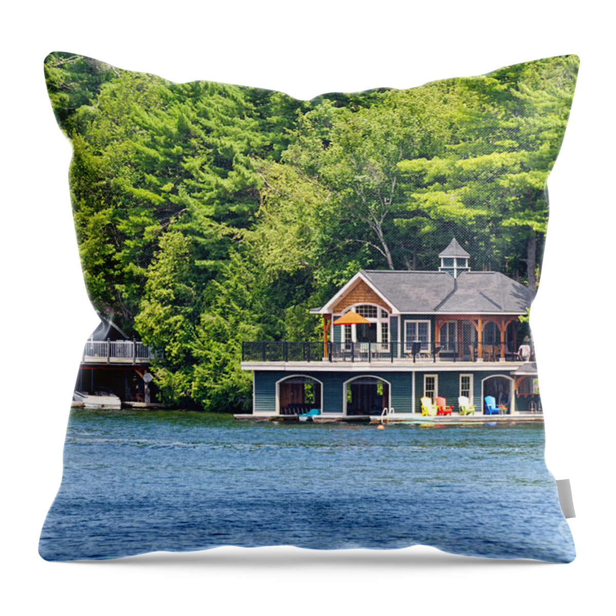 Two Throw Pillow featuring the photograph Two luxury boathouses by Les Palenik