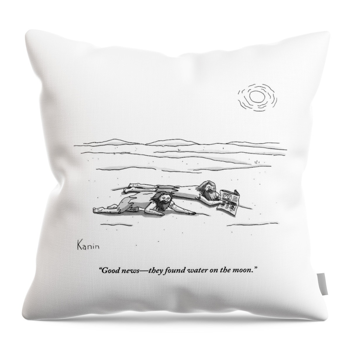 Two Men Are On Their Stomachs In A Desert.  One Throw Pillow