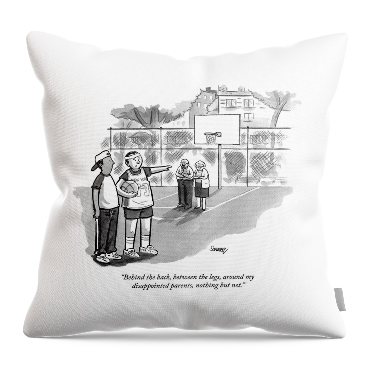 Two Men Stand On A Basketball Court Throw Pillow