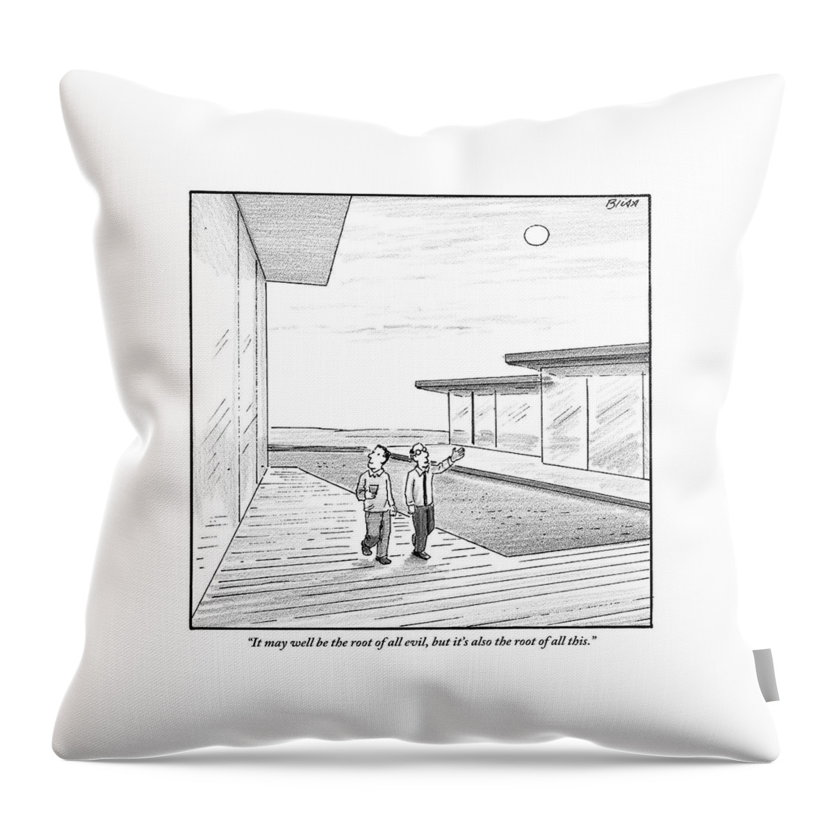 Two Men Touring The Outside Of A Big House Throw Pillow