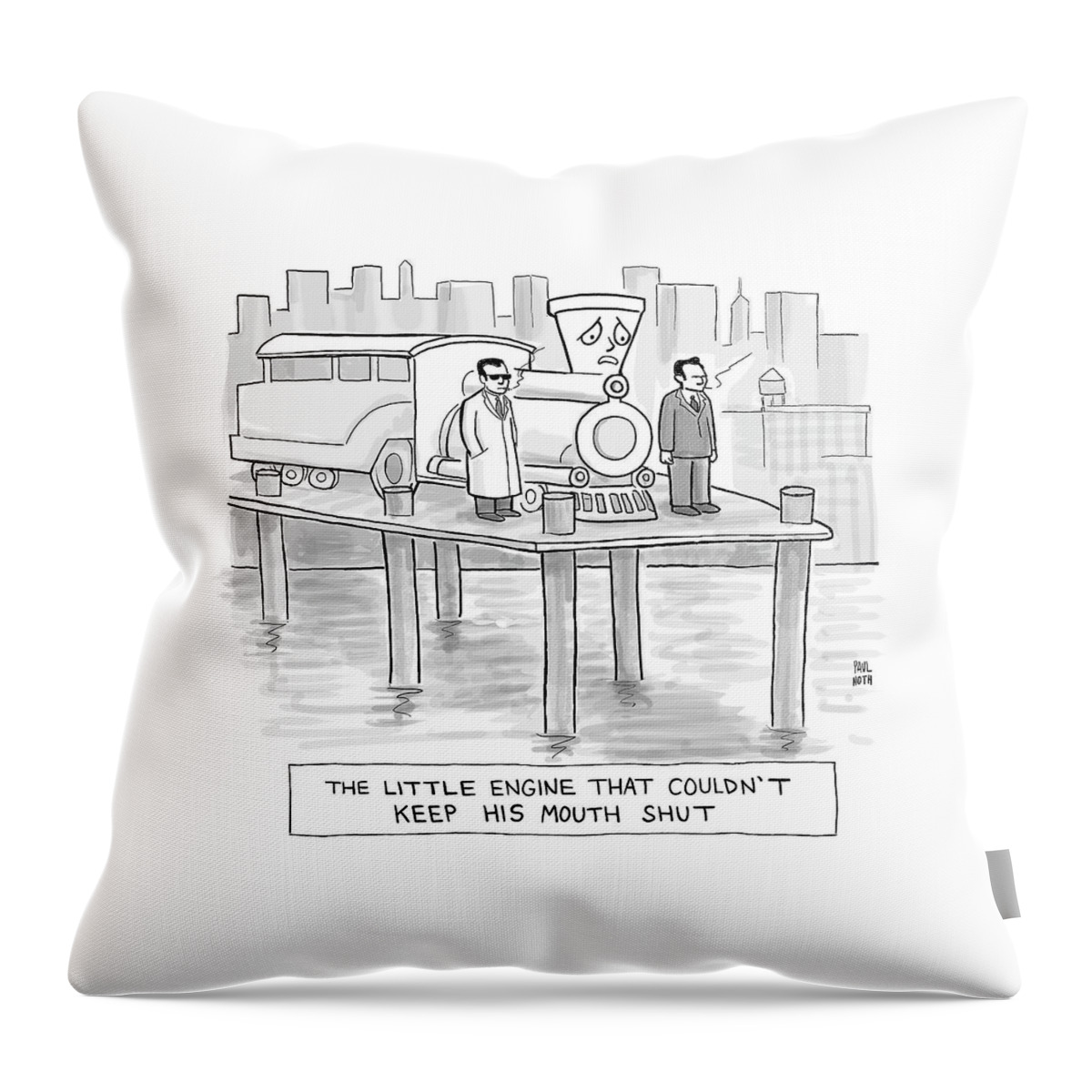 Two Mobsters Stand With A Scared Looking Cartoon Throw Pillow
