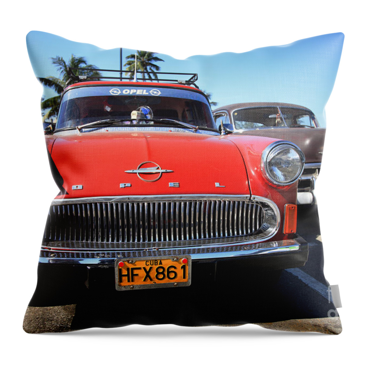 1960's Style Throw Pillow featuring the photograph Two old American cars by Deborah Benbrook