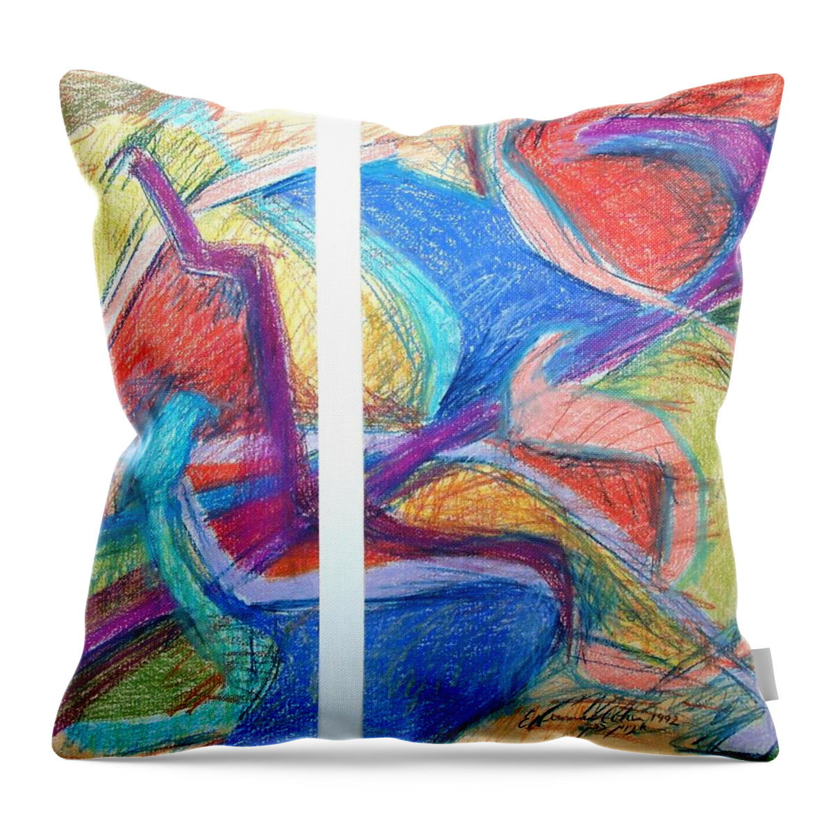 Two Panel Heat Throw Pillow featuring the drawing Two Panel Heat by Esther Newman-Cohen