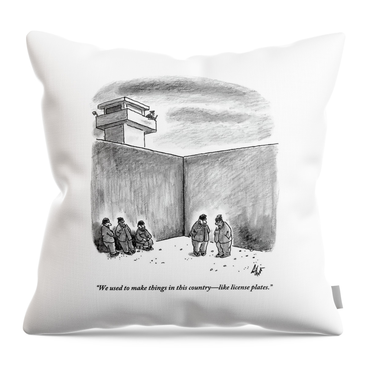 Two Prisoners Talk In The A Prison Yard Throw Pillow