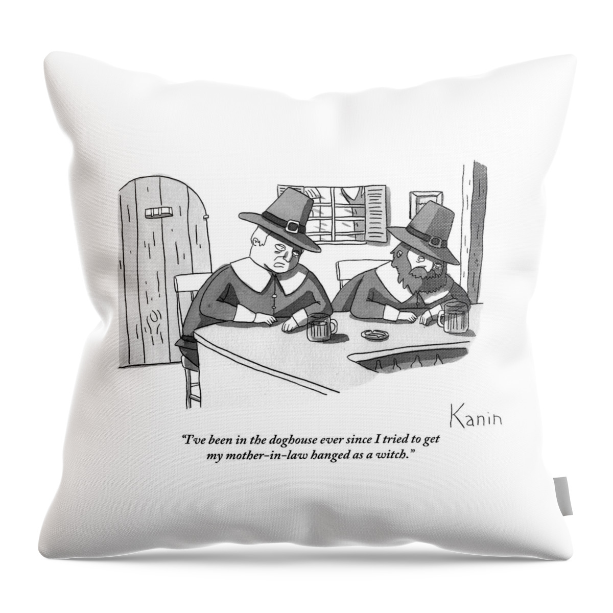 Two Puritan Men Sit At A Bar Together Throw Pillow