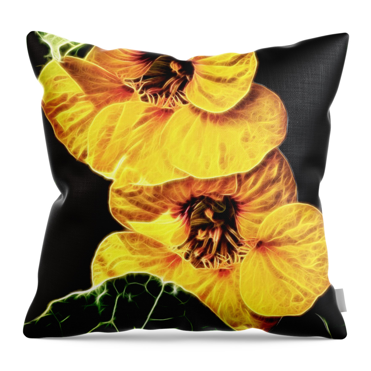 Nasturtium Throw Pillow featuring the photograph Two Shy Sisters fractal by Weston Westmoreland