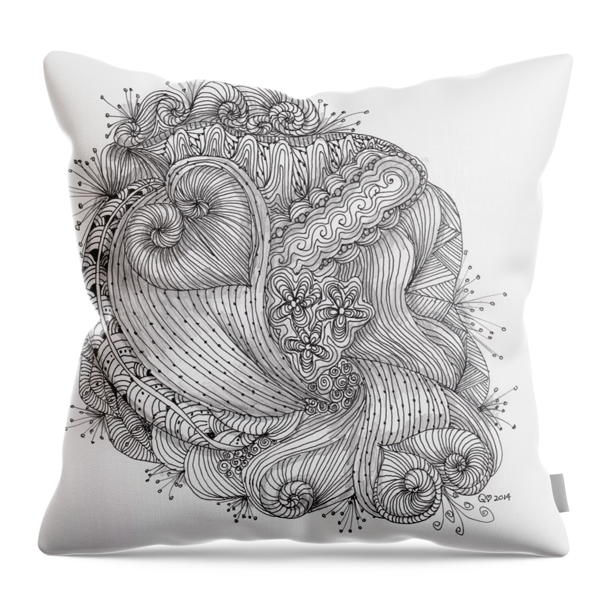 Tangle Throw Pillow featuring the drawing Two Tangled Hearts by Quwatha Valentine