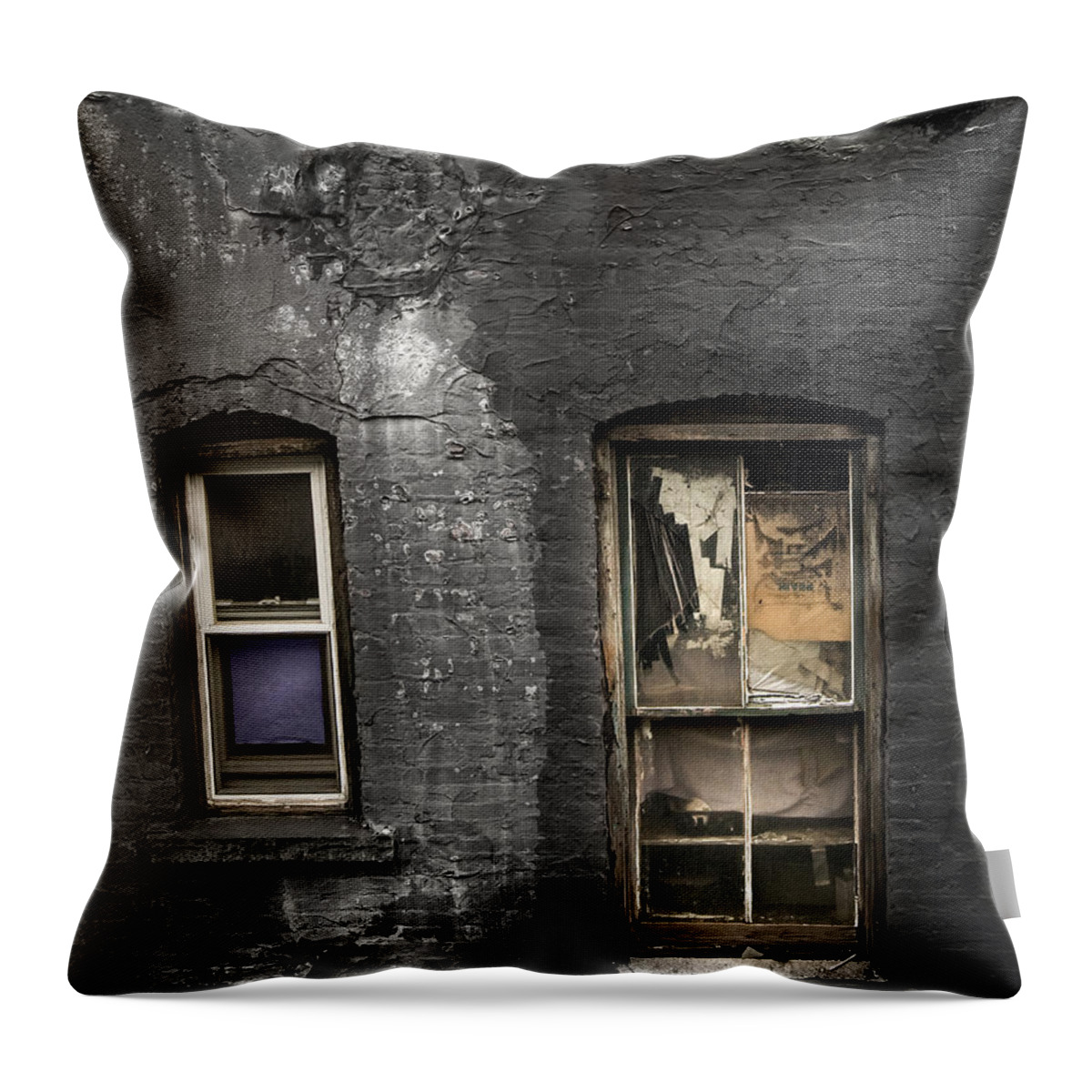 Windows Throw Pillow featuring the photograph Two windows old and new - Old building in New York Chinatown by Gary Heller