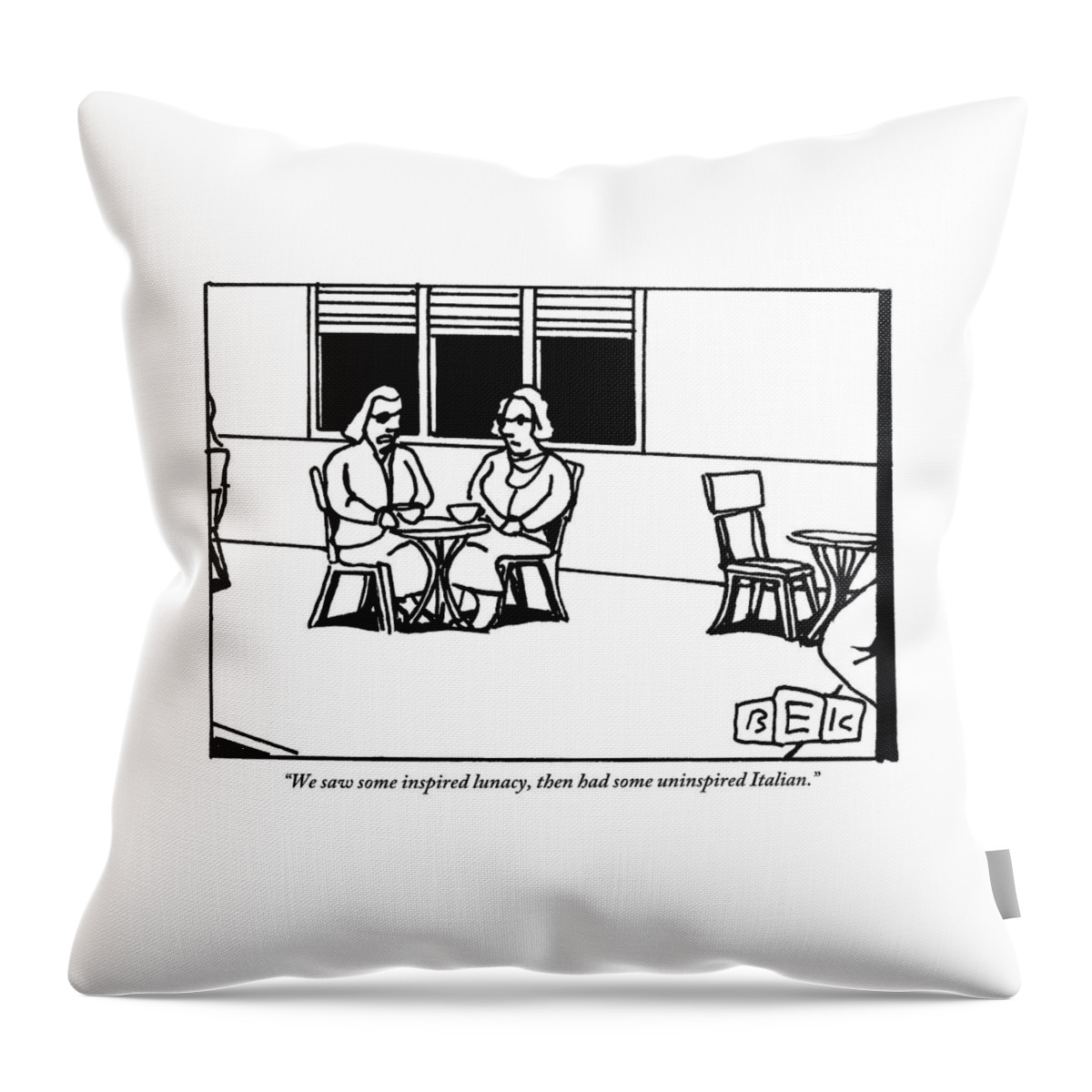 Two Women Sitting At A Table Talking Throw Pillow