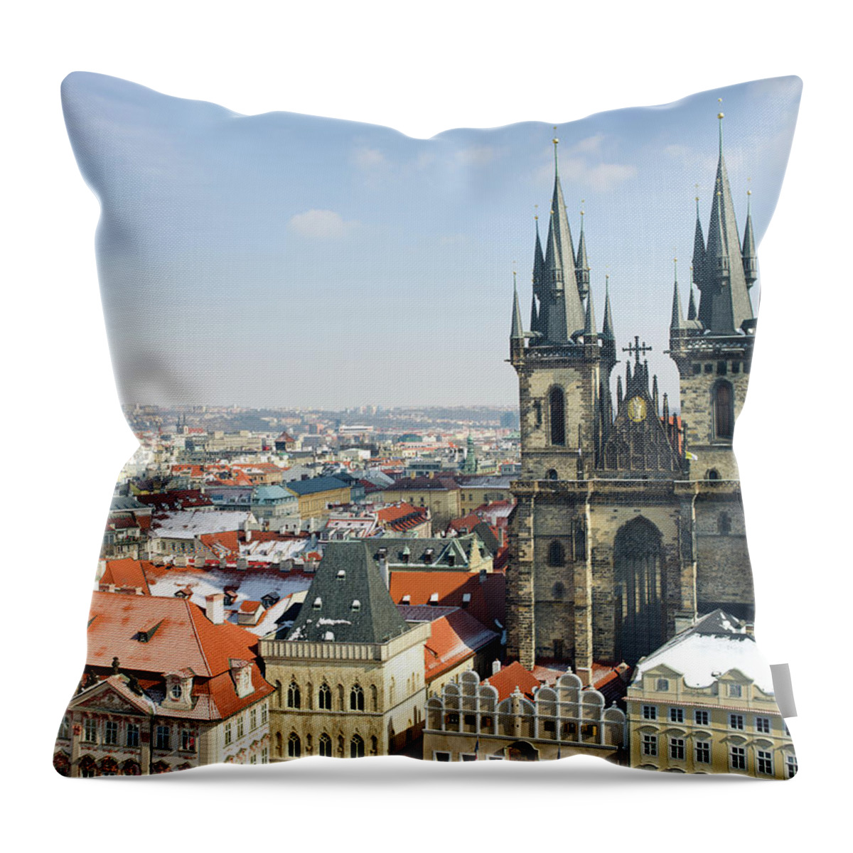 Arch Throw Pillow featuring the photograph Tyn Church In Prague Old Town Square by Uygar Ozel