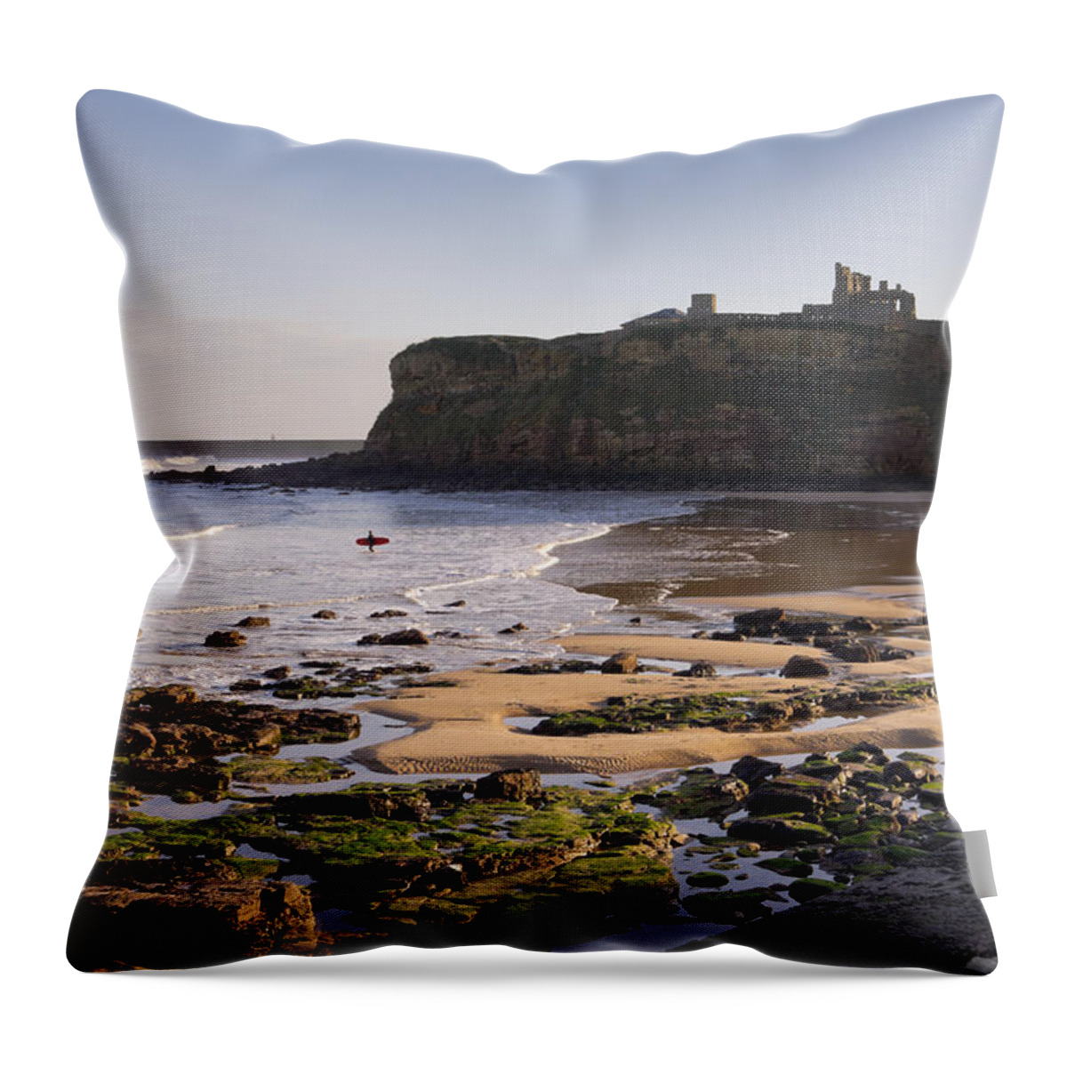 Ancient Throw Pillow featuring the photograph Tynemouth priory and castle across King Edwards bay by David Head