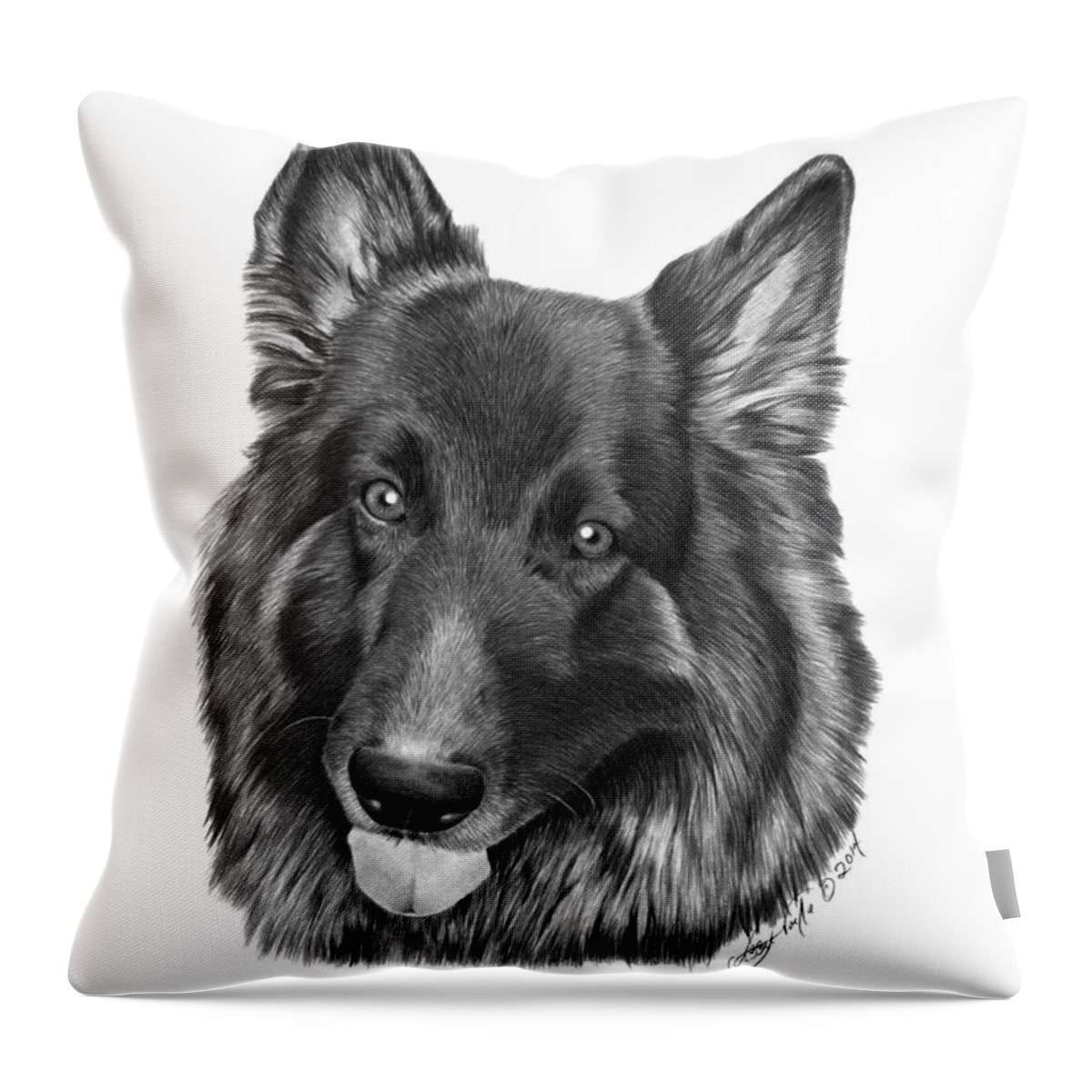  German Shepherd Throw Pillow featuring the drawing Tyson -038 by Abbey Noelle