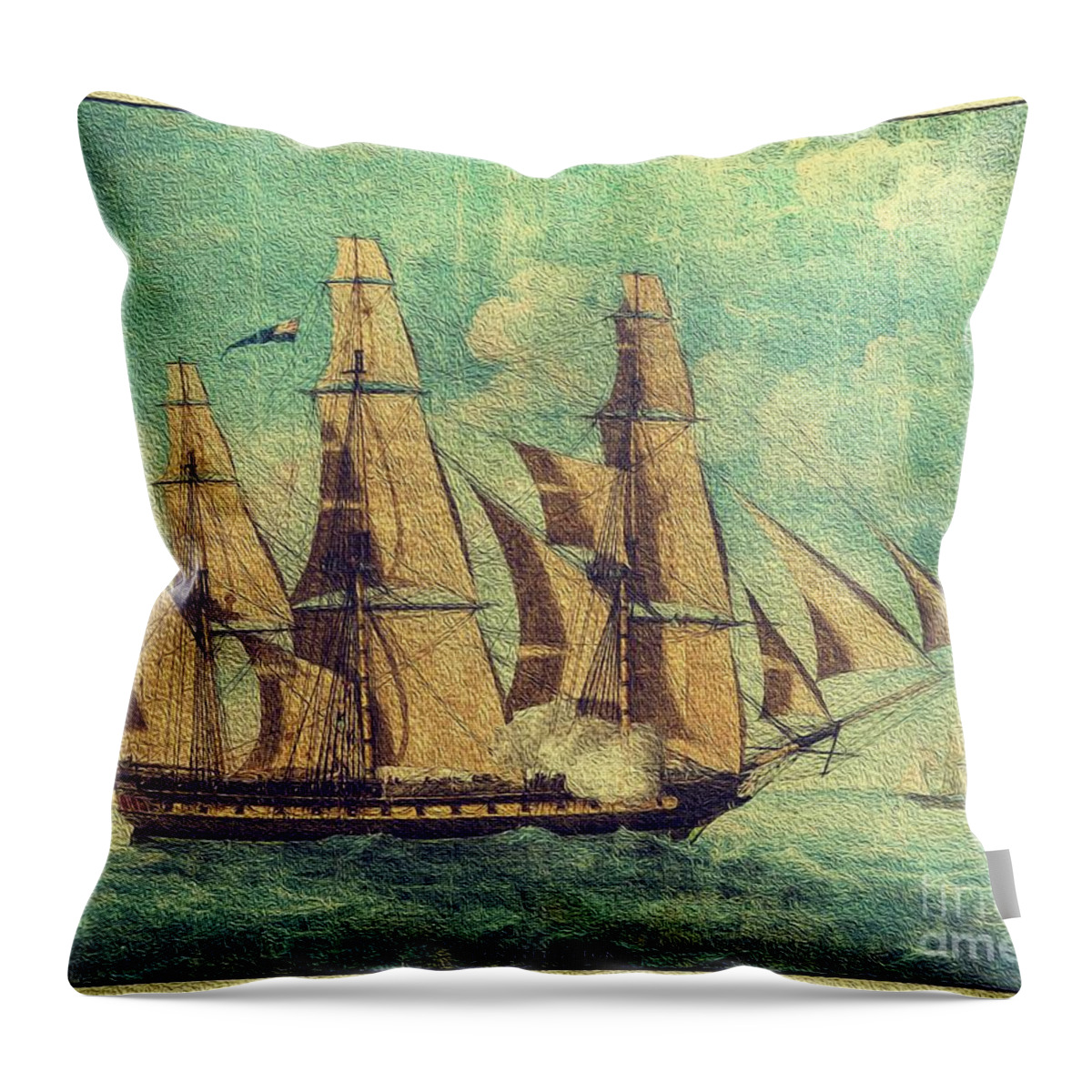 Old Ironsides Throw Pillow featuring the painting U S S Constitution 1803-1804 by Mim White