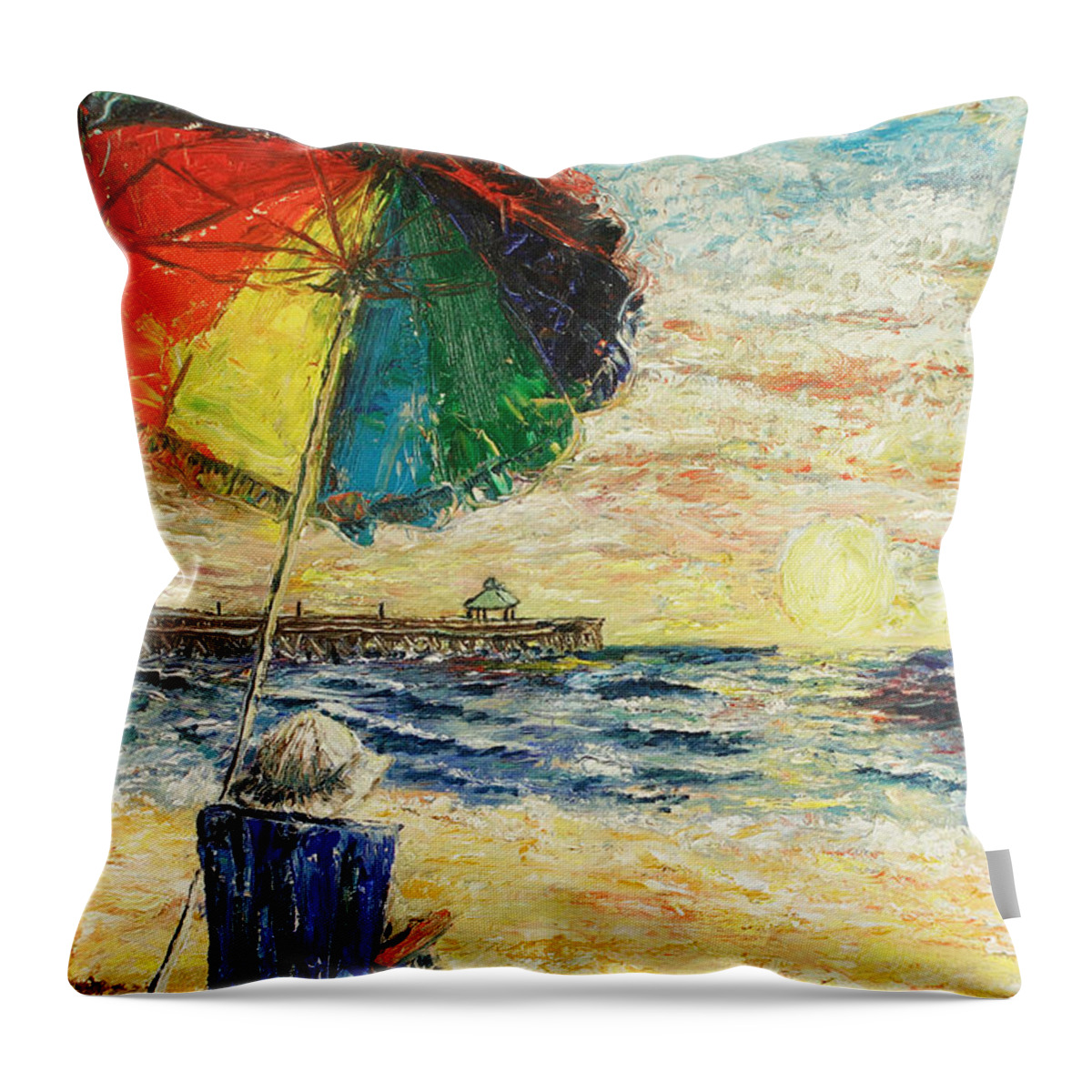 Umbrella Throw Pillow featuring the painting Umbrella Sunrise by Janis Lee Colon