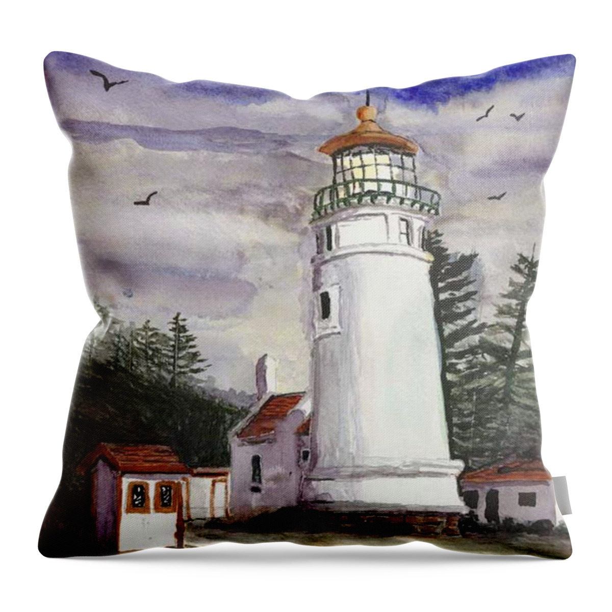 Light House Throw Pillow featuring the painting Umpqua Lighthouse by Chriss Pagani