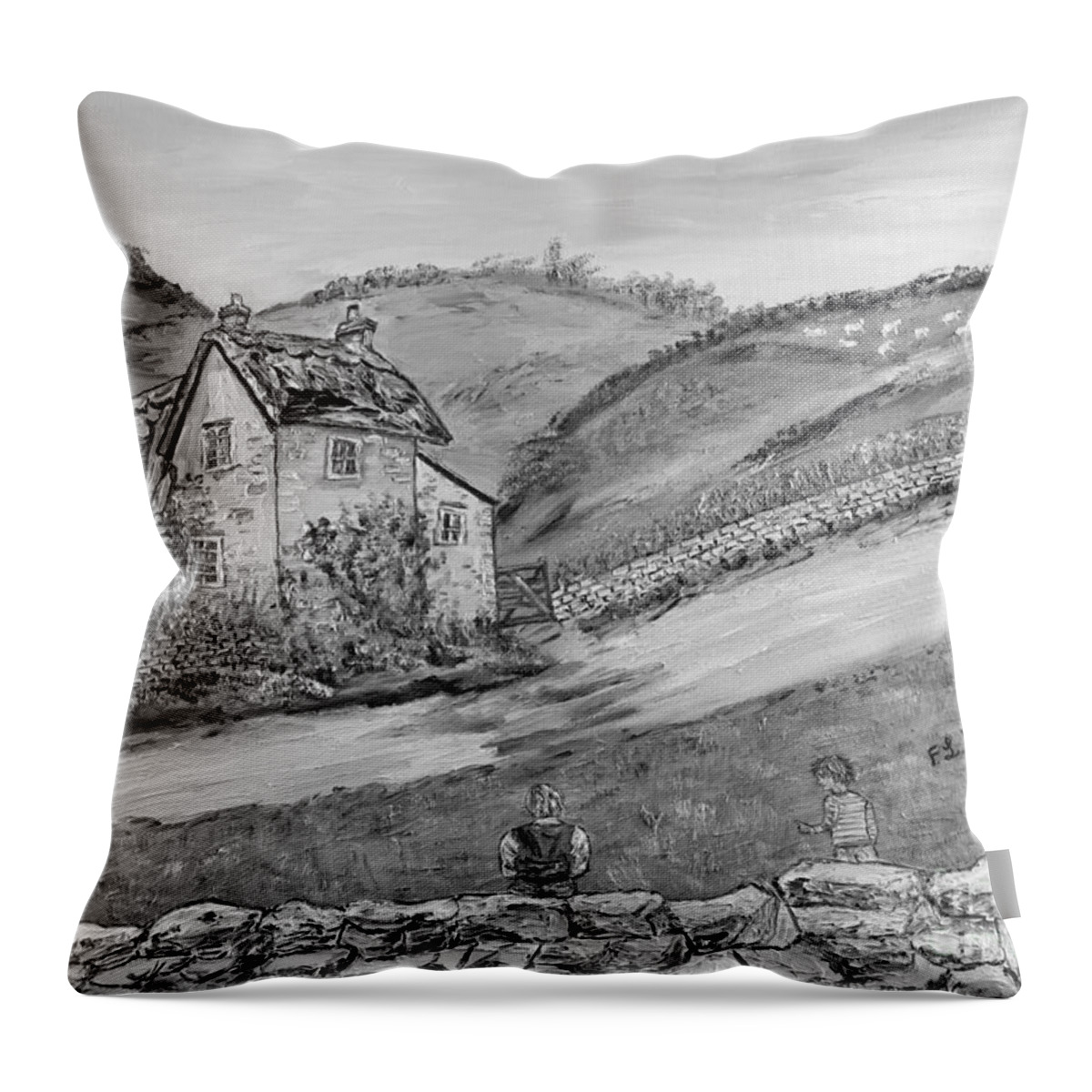 �black And White� Throw Pillow featuring the painting Un pomeriggio d'estate by Loredana Messina