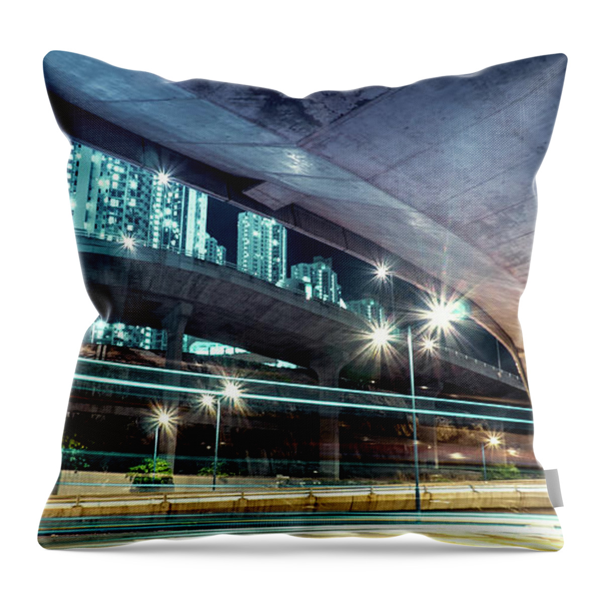 Panoramic Throw Pillow featuring the photograph Under The Flyover by Dragon For Real