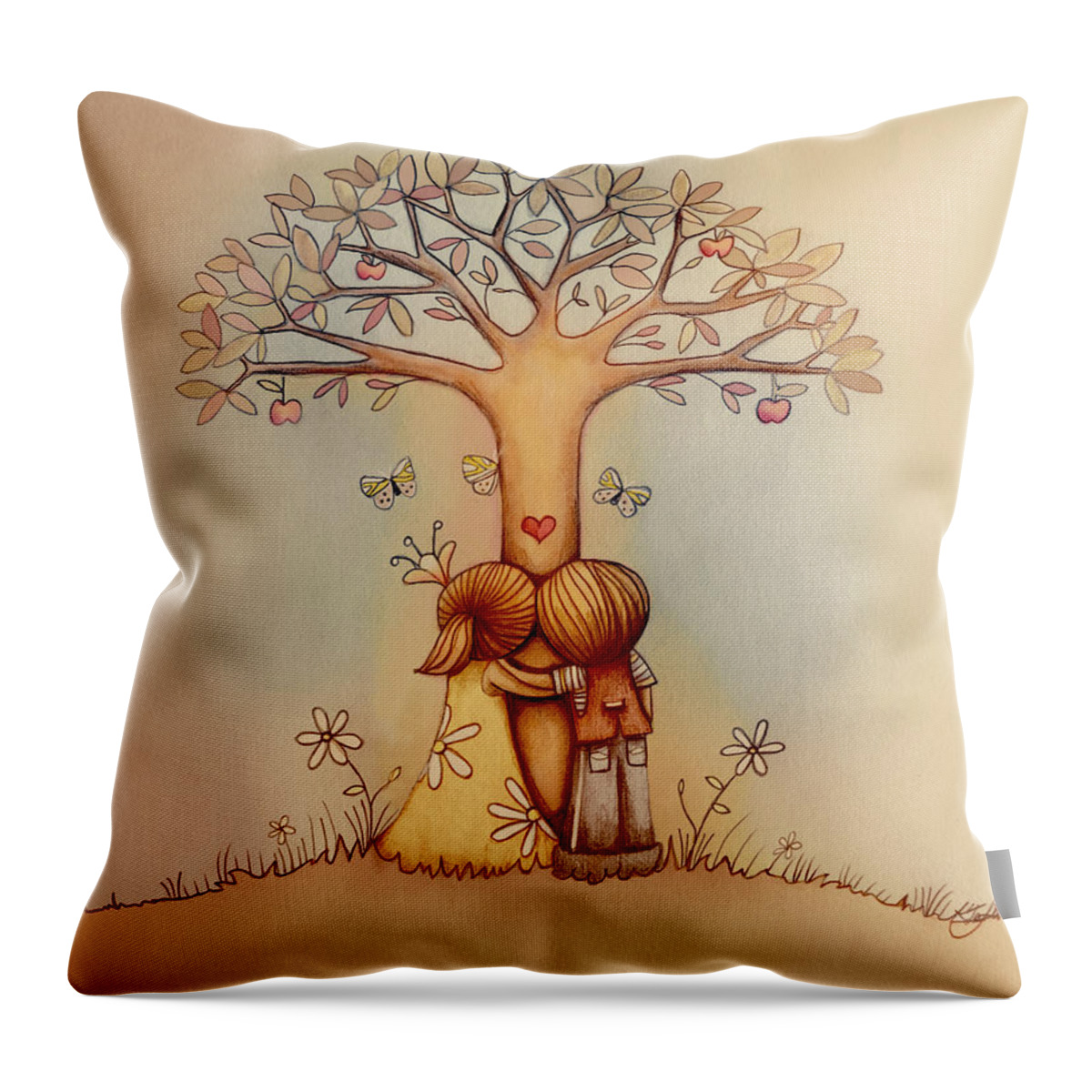 Underneath The Apple Tree Throw Pillow featuring the painting Underneath the Apple Tree by Karin Taylor