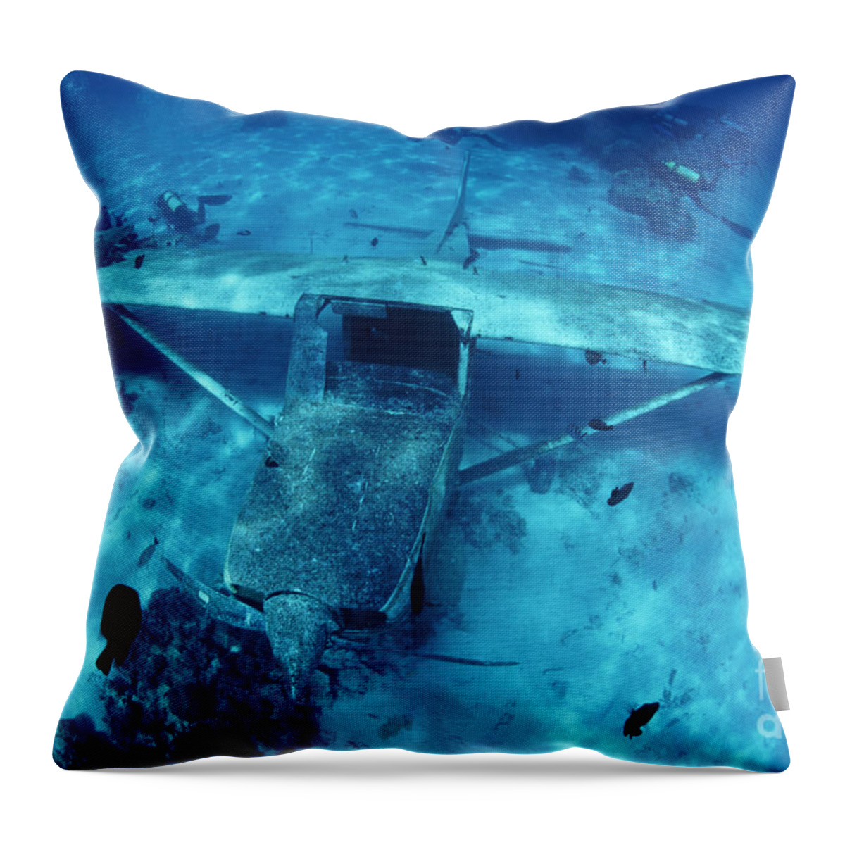 Aeroplane Throw Pillow featuring the photograph Underwater plane wreck off Tahiti by Spl