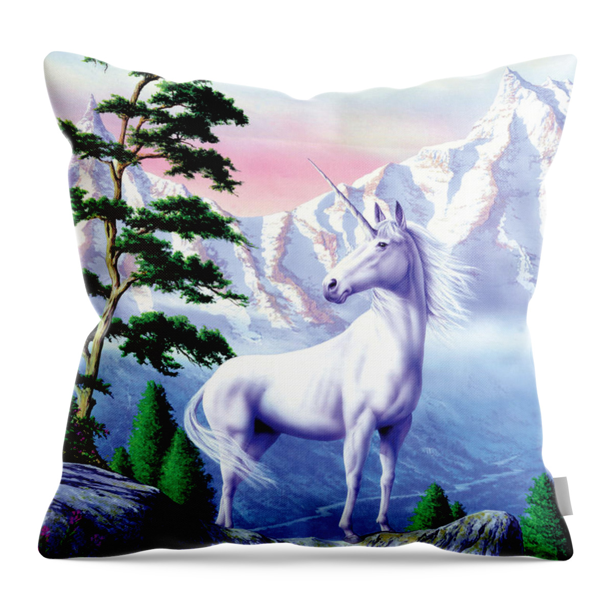 Animal Throw Pillow featuring the digital art Unicorn the land that time forgot by MGL Meiklejohn Graphics Licensing