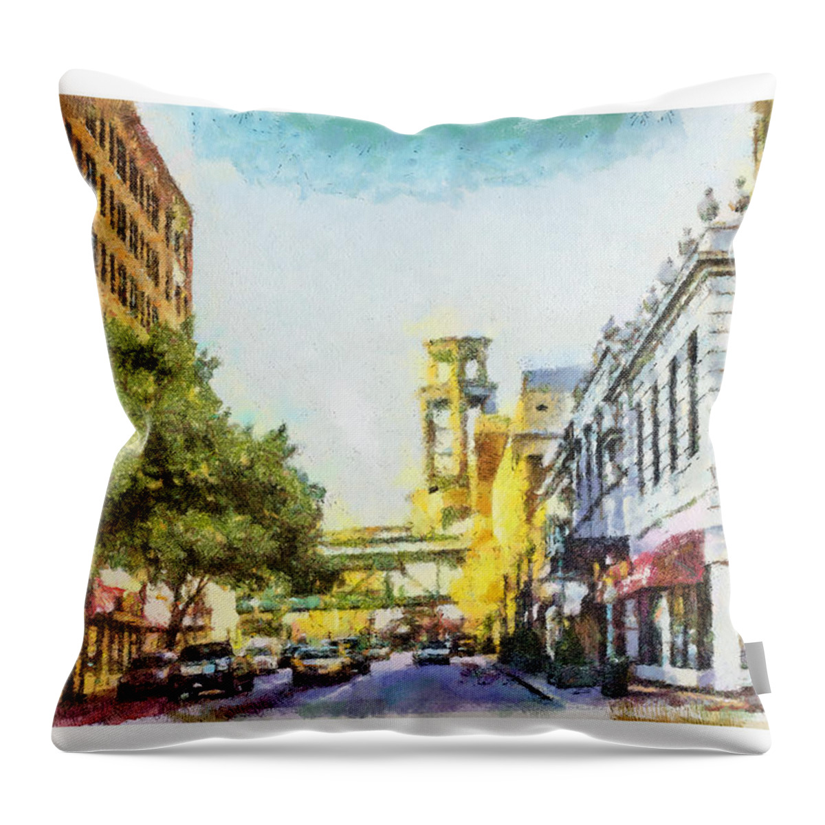 Union Avenue Throw Pillow featuring the painting Union and 3rd by Barry Jones
