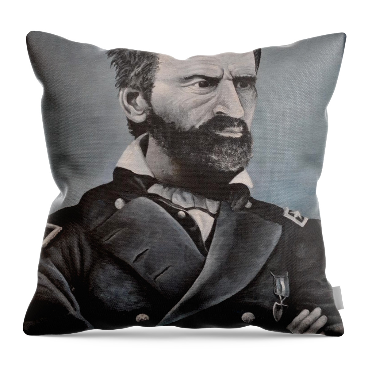 A Black And White Painting Of General Sherman Throw Pillow featuring the painting Union General Sherman by Martin Schmidt