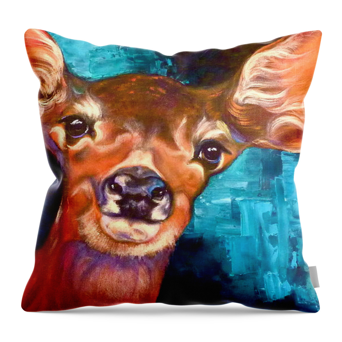 Fawn Throw Pillow featuring the painting Uniquely Fawn by Susan A Becker