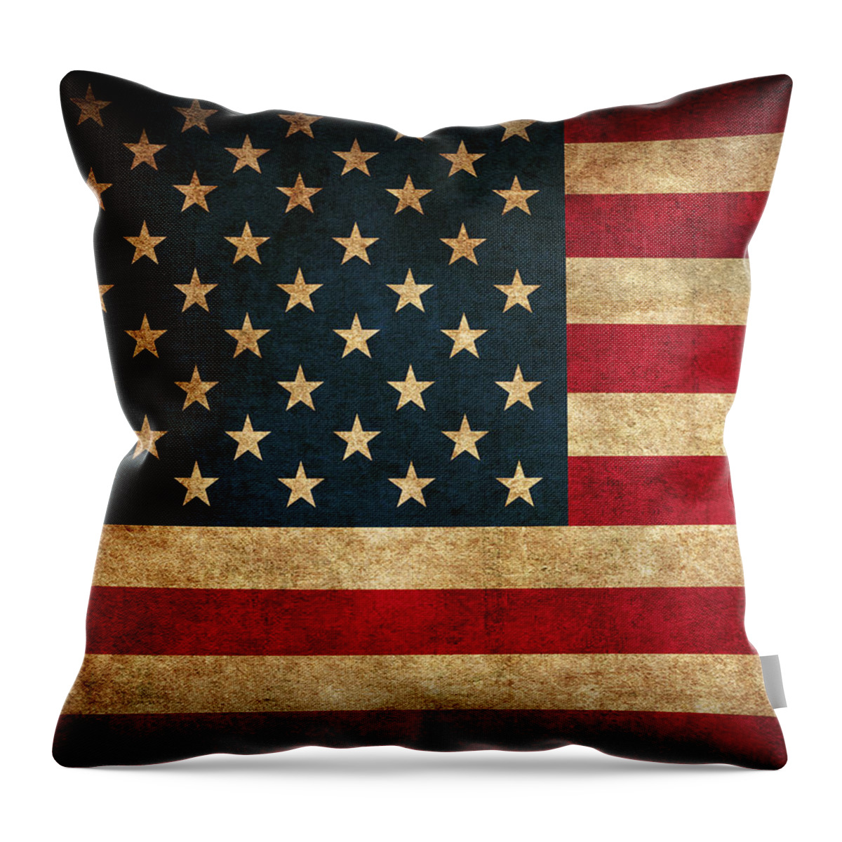 United States American Usa Flag Vintage Distressed Finish On Worn Canvas Throw Pillow featuring the mixed media United States American USA Flag Vintage Distressed Finish on Worn Canvas by Design Turnpike
