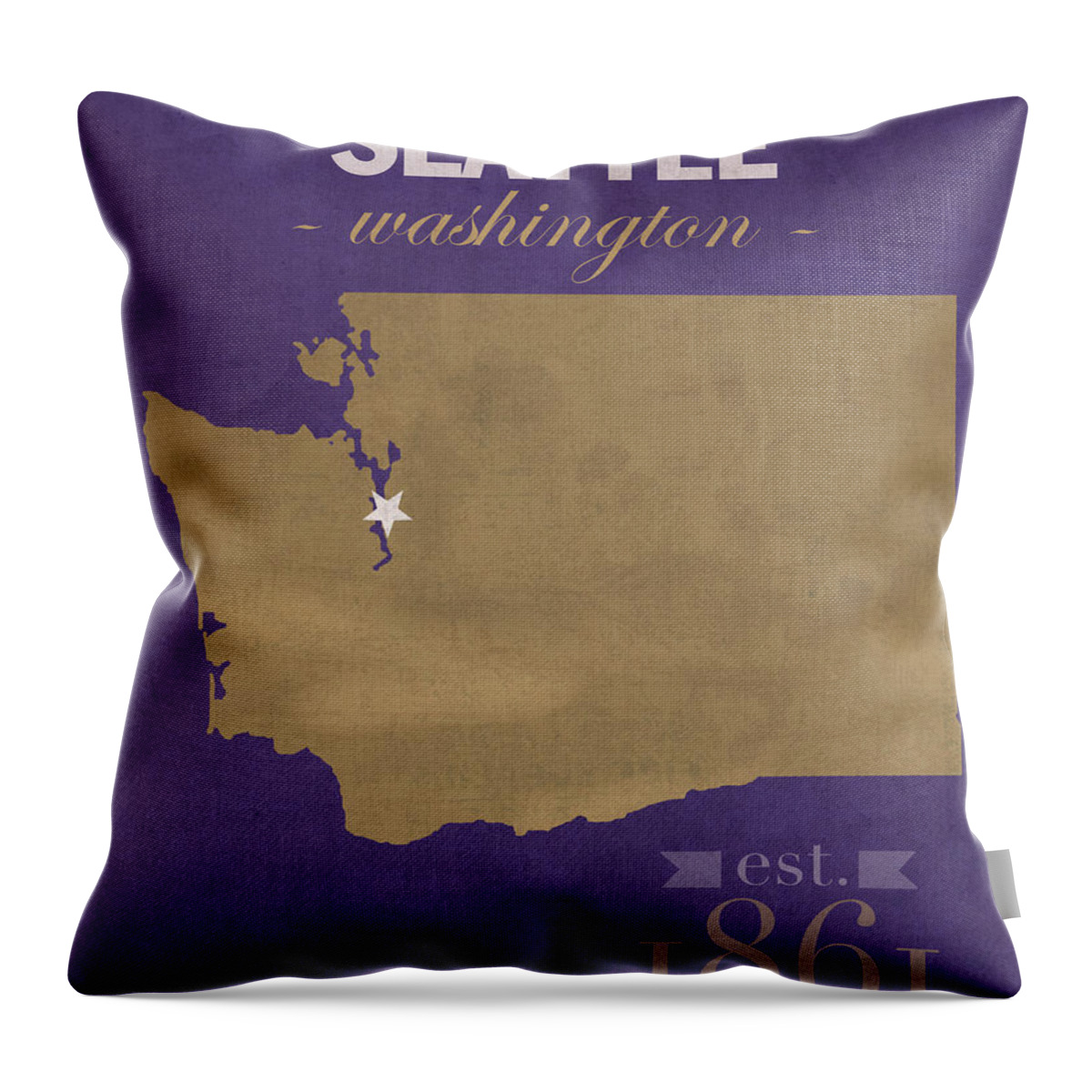University Of Washington Throw Pillow featuring the mixed media University of Washington Huskies Seattle College Town State Map Poster Series No 122 by Design Turnpike