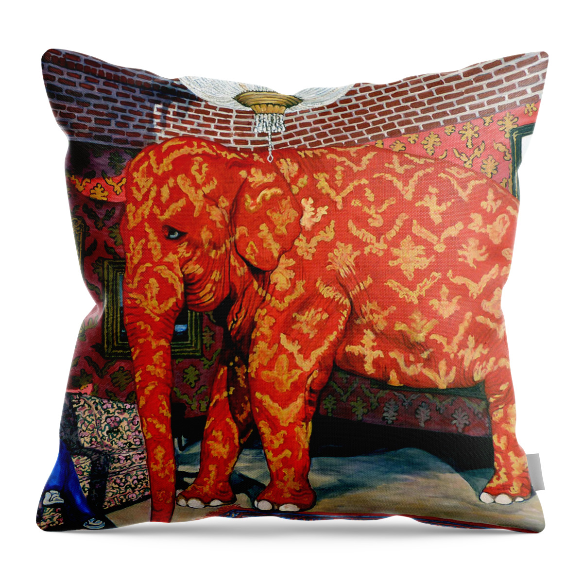 Banksy's Elephant Throw Pillow featuring the painting Untitled by Tom Roderick