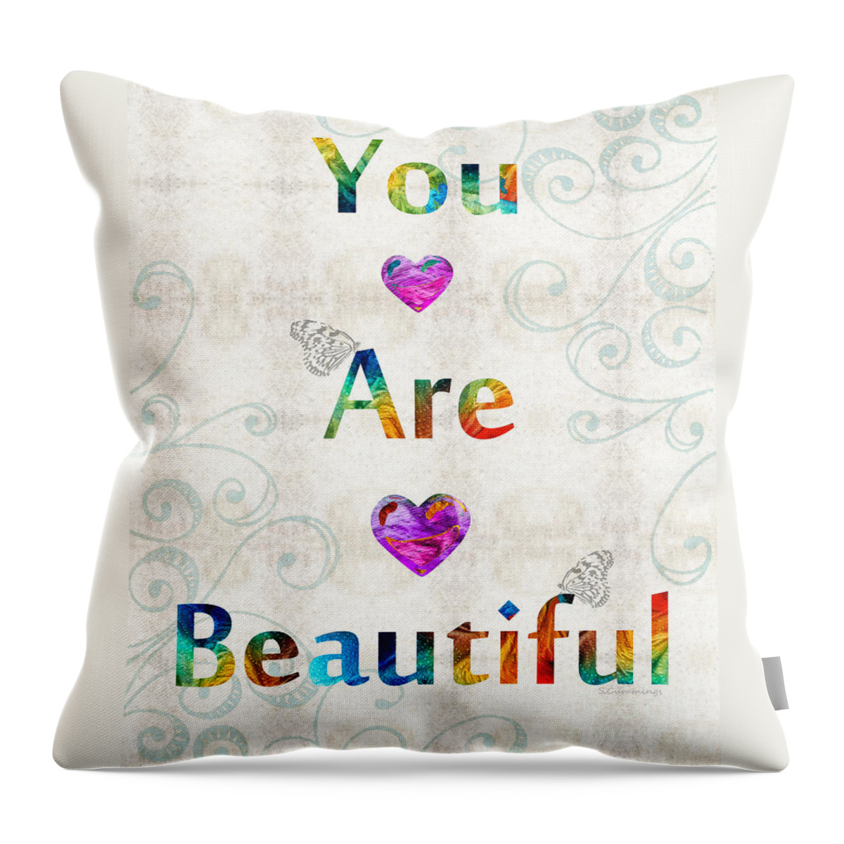 Uplifting Throw Pillow featuring the painting Uplifting Art - You Are Beautiful by Sharon Cummings by Sharon Cummings