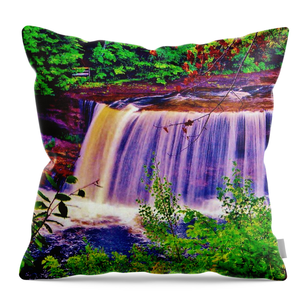 Tahquamenon Falls . Upper Pinsula Throw Pillow featuring the photograph Upper Tahquamenon Falls by Daniel Thompson