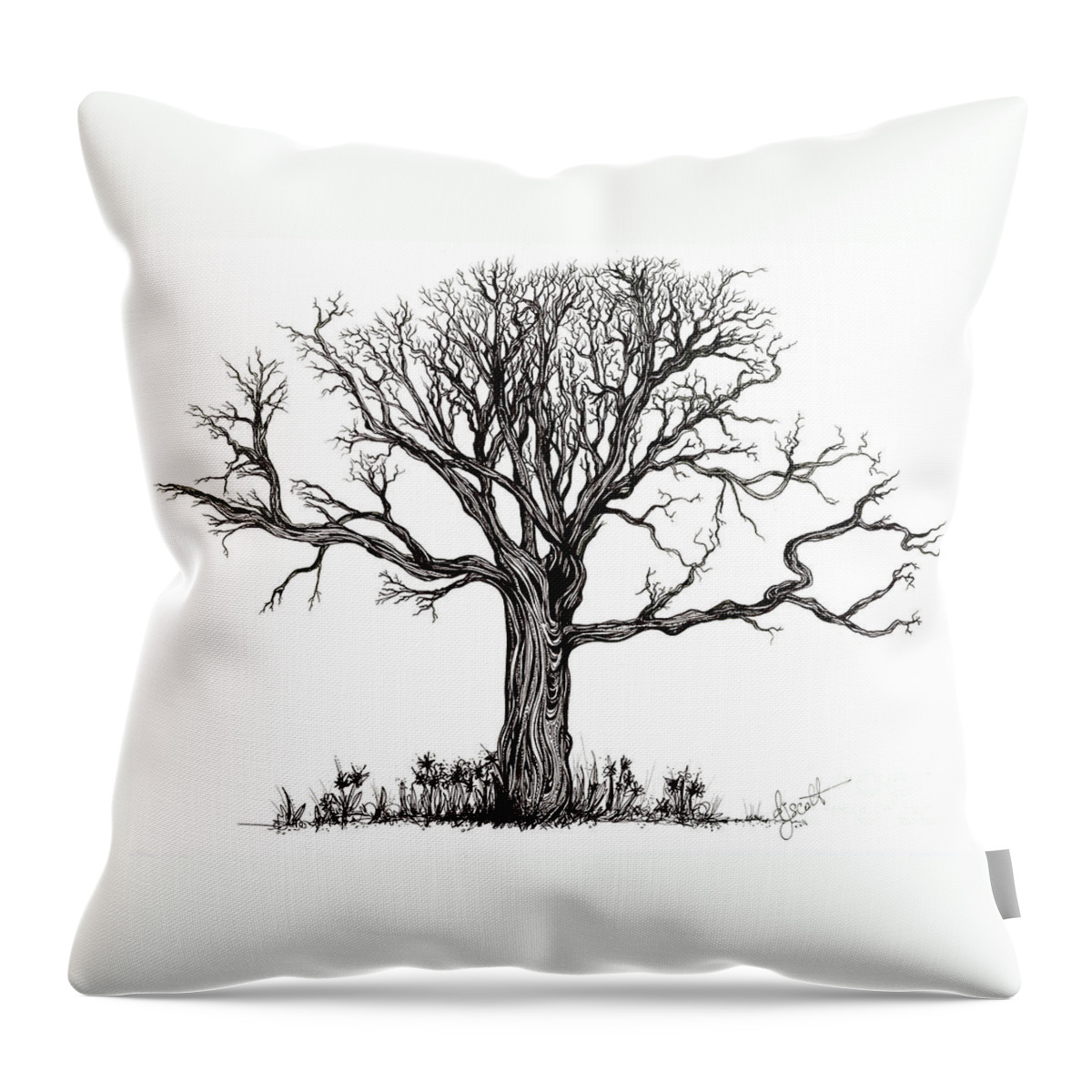Tree Throw Pillow featuring the drawing Uprooted by Danielle Scott
