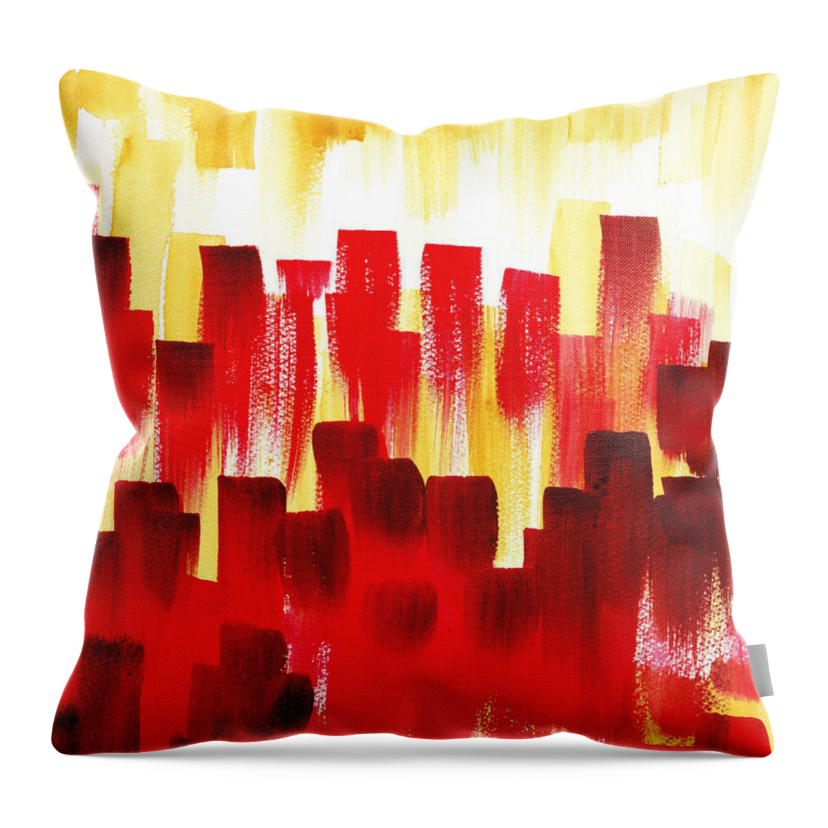 Abstract Throw Pillow featuring the painting Urban Abstract Red City Lights by Irina Sztukowski