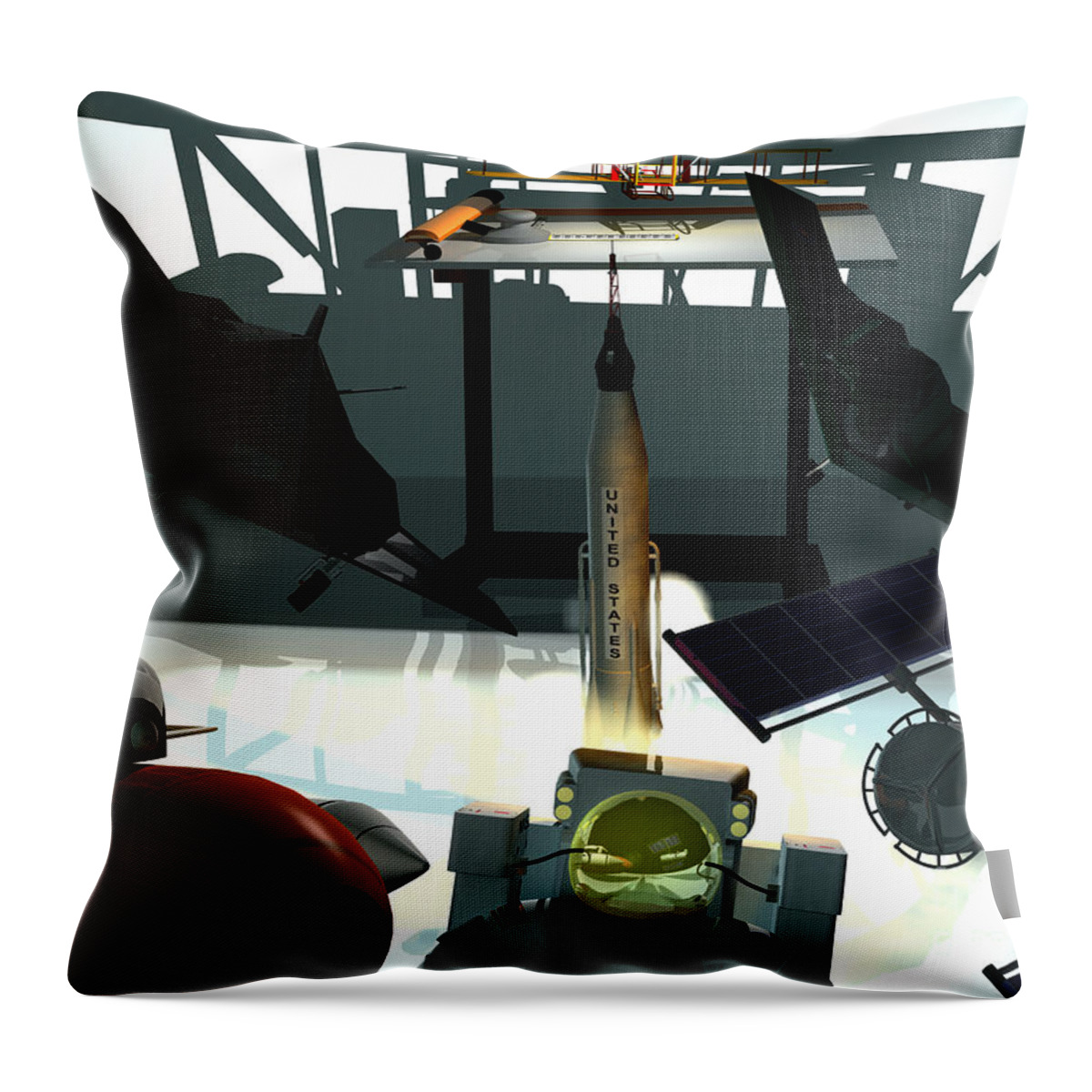 Wright Brothers Throw Pillow featuring the digital art U.S.A. Aviation inventions that changed the world. by Vintage Collectables
