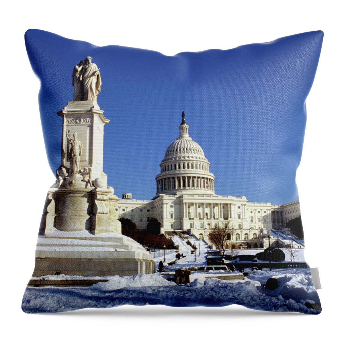 Statue Throw Pillow featuring the photograph Us Capitol Building In Winter Snow by Hisham Ibrahim
