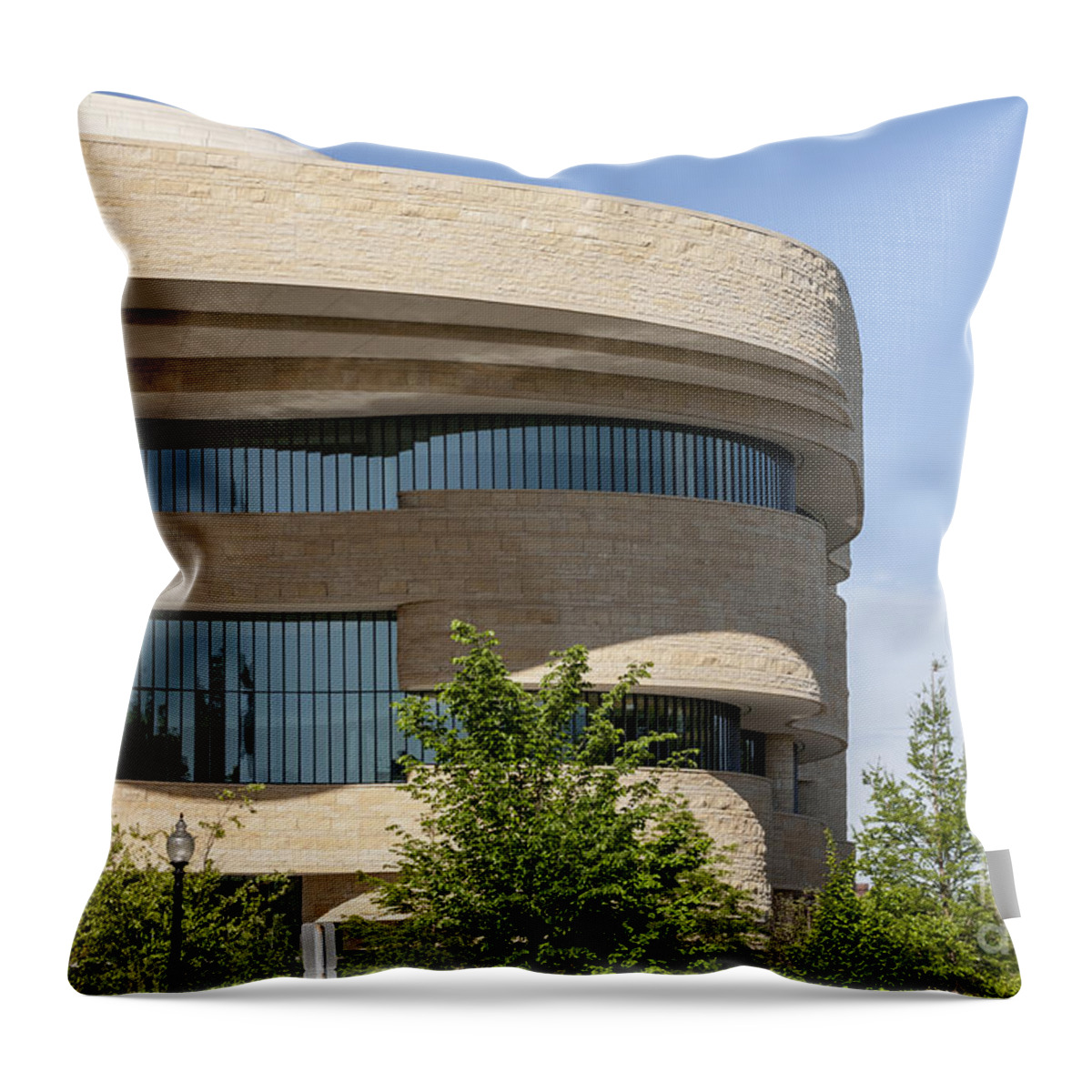 museum Of The American Indian Washington Dc washington Monument National Museum Of The American Indian Throw Pillow featuring the photograph US National Museum of the American Indian and the Washington Monument by William Kuta