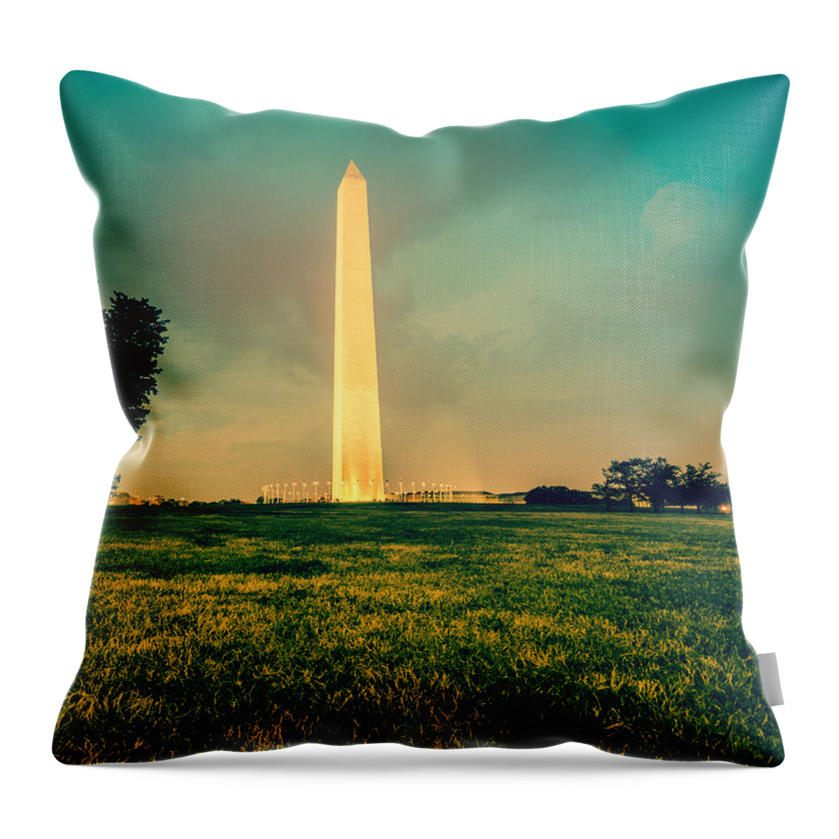 Wind Throw Pillow featuring the photograph Usa Flag At The Washington Monument by Franckreporter